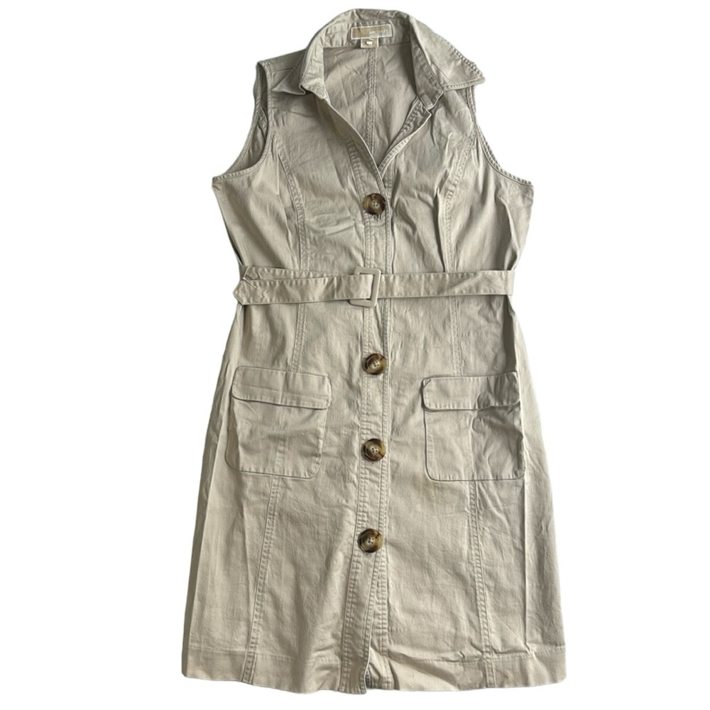 Michael Kors Dress Button Up Belted Khaki Beige